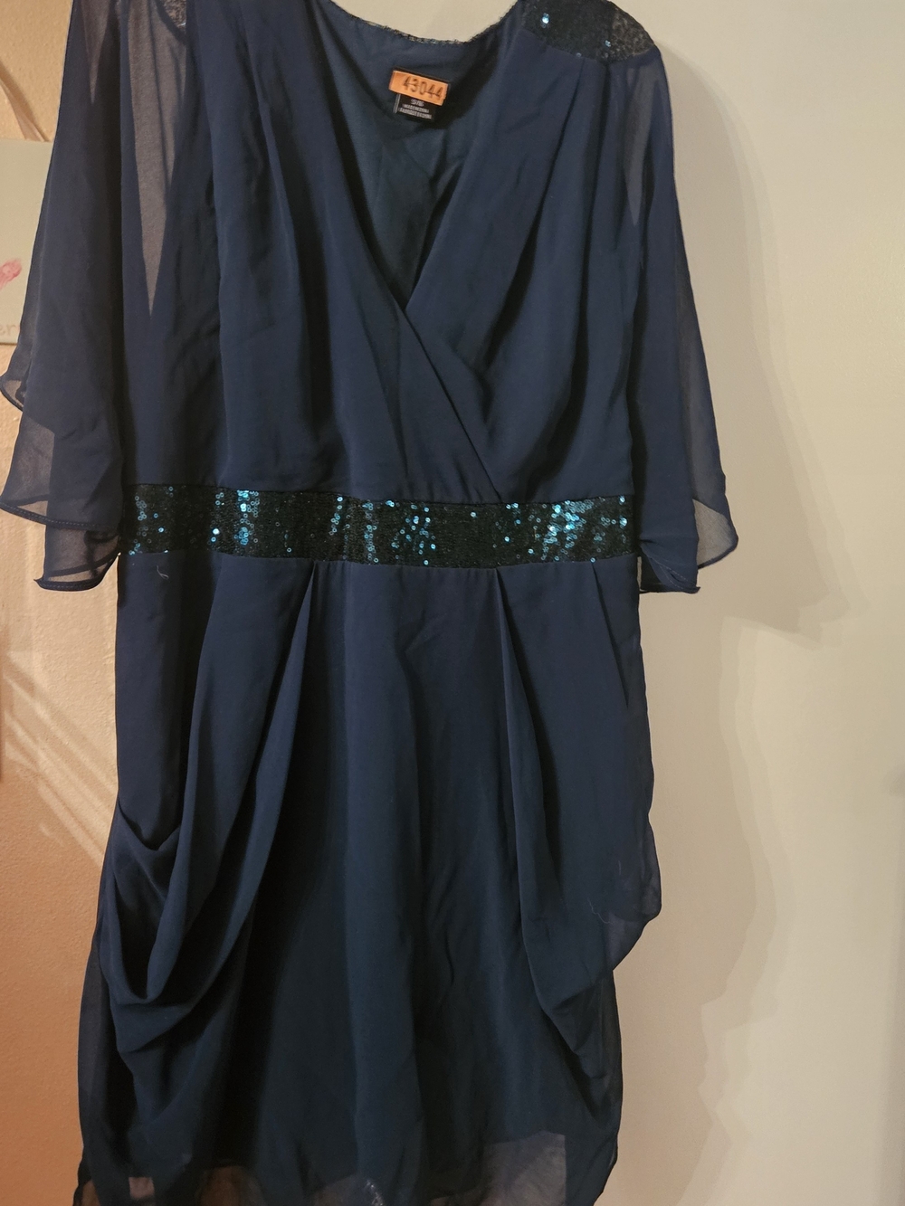City Chic Navy Blue Midi Dress with Teal Sequin Waist
